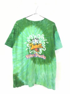 古着 00s 「Ride The Ducks」 アヒル タイダイ だまし絵 企業 Tシャツ L 古着