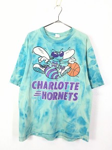 古着 90s USA製 NBA Charlotte Hornets ホーネッツ タイダイ Tシャツ L 古着