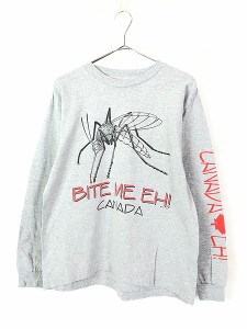 古着 00s USA製 人気 「Bite Me」 蚊 モスキート ポップ アート 長袖 Tシャツ ロンT M 古着