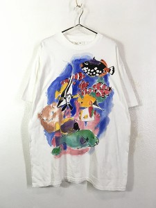 古着 90s 熱帯魚 水彩 おさかな アート プリント Tシャツ XL位 古着