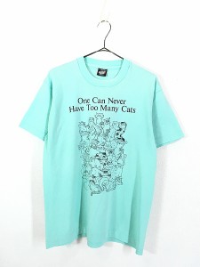 古着 80s USA製 猫 ネコ ねこ だらけ アニマル アート Tシャツ L 古着