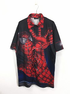 古着 00s MARVEL SPIDER MAN スパイダーマン アメコミ 半袖 チカーノ シャツ M 古着