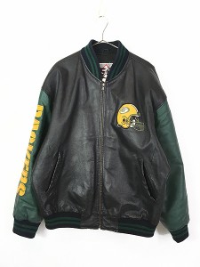 古着 90s NFL Green Bay Packers パッカーズ 本革 オールレザー スタジャン ジャケット XL 古着