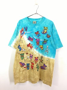 古着 90s USA製 Grateful Dead 豪華 デッドベア ビーチ ロック バンド タイダイ Tシャツ L 古着