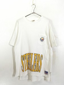 古着 90s USA製 NFL Pittsburgh Steelers スティーラーズ 裾プリント ポケット付 Tシャツ ポケT XL 古着