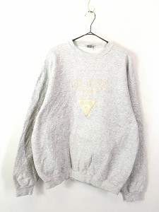 古着 90s USA製 GUESS フェイクレザー パッチ スウェット トレーナー XL 古着