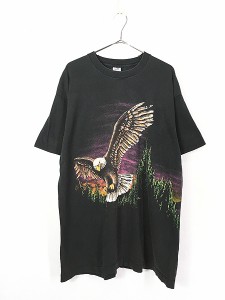 古着 90s USA製 タカ ワシ イーグル 巻きプリント Tシャツ XL 古着