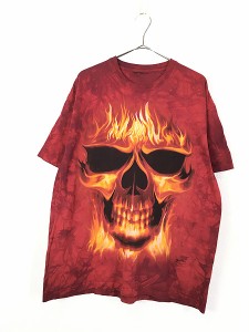 古着 00s SKULBONE スカル ファイヤー パターン タイダイ Tシャツ XL位 古着