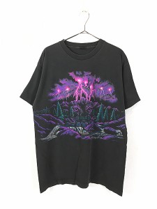 古着 90s オオカミ ウルフ サンダー 両面 プリント Tシャツ XL位 古着