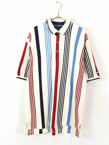 古着 TOMMY HILFIGER マルチ ストライプ カノコ ポロシャツ L 古着