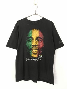 古着 90s BOB MARLEY × TUFF GONG Records ラスタ アート ロック レゲエ Tシャツ L 古着