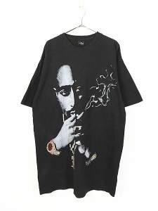 古着 90-00s 2PAC BIGフォト × ラインストーン オールド ヒップホップ ラップ Tシャツ 2XL 古着