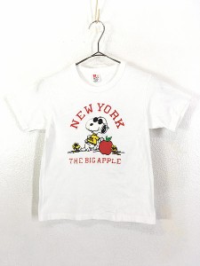 キッズ 古着 80s USA製 Snoopy スヌーピー 「NEW YORK THE BIG APPLE」 キャラクター Tシャツ M 7歳位 古着