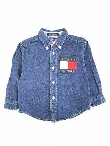 キッズ 古着 90s TOMMY HILFIGER フラッグ ポケット 濃紺 デニム シャツ 3歳位 古着