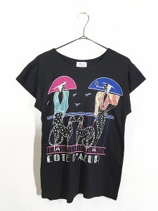 レディース 古着 COTE D'AZUR マダム 犬 海岸 ホログラム グリッター Tシャツ M位 古着