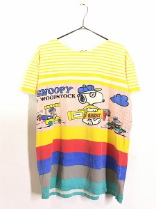 レディース 古着 90s Snoopy スヌーピー ウッドストック ゴルフ マルチ ボーダー Tシャツ M位 古着