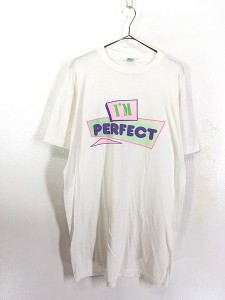 レディース 古着 90s USA製 「I'M PERFECT」 ネオン ポップ フォント グラフィック Tシャツ ワンピース ショート丈 XL位 古着