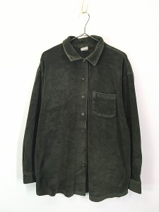 レディース 古着 90s シンプル ソリッド パッチポケット ベロア シャツ L 古着