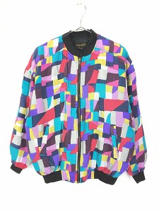 レディース 古着 90s カラフル ブロック アート 総柄 中綿入り パデット シルク ジャケット ブルゾン M 古着