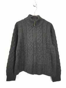 レディース 古着 90s Ireland製 Aran Crafts フィッシャーマン アラン フルジップ ウール ニット カーディガン S 古着