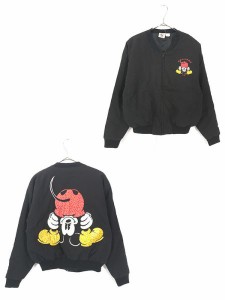 レディース 古着 90s Disney ミッキー 逆さま ビーズ スパンコール 刺しゅう パデット ジャケット ブルゾン L位 古着