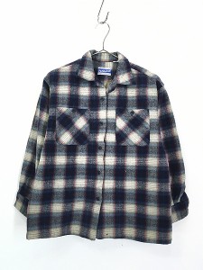 レディース 古着 Pendleton ブルー チェック 開襟 ウール ボックス シャツ M位 古着