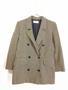 レディース 古着 80s Italy製 Valentino 千鳥格子 チェック ダブルブレスト ウール ジャケット 古着