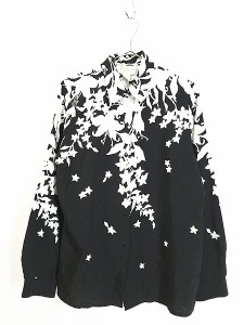 レディース 古着 90s モノトーン 花柄 シルエット デザイン ポリエステル シャツ M 古着