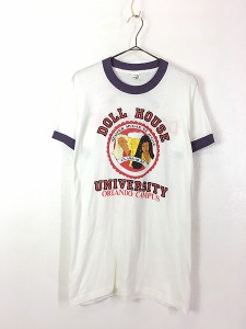 レディース 古着 80s devknit 「DOLL HOUSE」 カレッジ 両面 プリント リンガー Tシャツ XL 古着