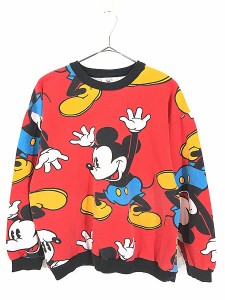 レディース 古着 80s USA製 Mickey ミッキー キャラクター 総柄 スウェット トレーナー S 古着