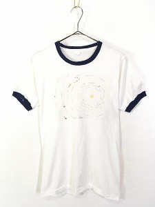 レディース 古着 80s 太陽 惑星 宇宙 「Jan 1.1980」 イラスト プリント リンガー Tシャツ M位 古着