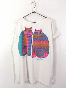 レディース 古着 80s USA製 Laurel Burch 「Laurel Burch Cats」 猫 ネコ ラメ エキゾチック Tシャツ L位 古着