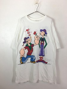 レディース 古着 90s POPEYE ポパイ＆オリーブ ラブラブ キャラクター Tシャツ ワンピース ひざ丈 XL位 古着