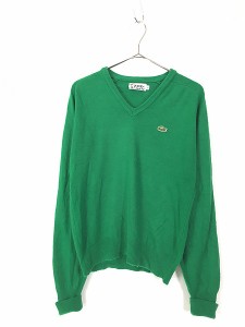 レディース 古着 80s USA製 IZOD LACOSTE ワニ ワッペン アクリル Vネック ニット セーター 緑 M 古着