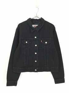 レディース 古着 90s USA製 Levis ハンドポケット ショート丈 ブラック デニム ジャケット Gジャン L 古着