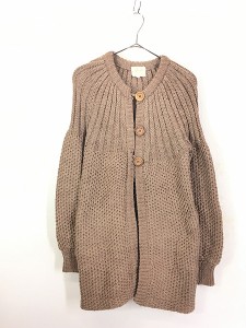 レディース 古着 70s Jheridan クロスステッチ リブ 編み ウッドボタン ロング ニット カーディガン L 古着