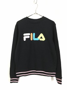 レディース 古着 FILA BIG ロゴ パッチワーク 刺しゅう スウェット トレーナー 黒 S 古着