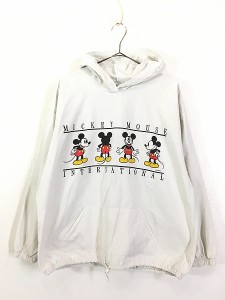 古着 90s Canada製 Disney Mickey ミッキー 両面 プルオーバー コットン ジャケット パーカー M 古着