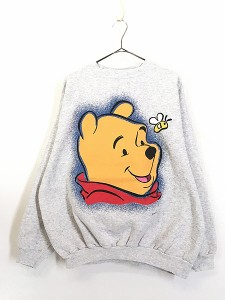 古着 90s USA製 Disney Pooh クマのプーさん BIG フェイス プリント スウェット トレーナー XL 古着