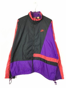 古着 90s NIKE スウォッシュ ワンポイント 裏地メッシュ クレイジー ナイロン ジャケット L 古着