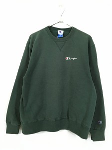 古着 90s Champion ワンポイント 前V スウェット トレーナー 緑 L 古着