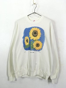 古着 90s USA製 花 ひまわり SunFlower アート スウェット トレーナー L 古着