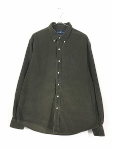 古着 90s Ralph Lauren ワンポイント 刺しゅう コーデュロイ BD シャツ 茶 XL 古着