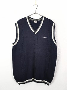 古着 90s FUBU ワンポイント ケーブル編 スクール ニット ベスト L 古着