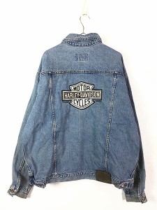 古着 90s HARLEY DAVIDSON ハーレー シールド 刺しゅう デニム ジャケット Gジャン L 古着