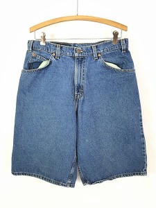 古着 90s USA製 Levi's 565 「L 13」 ブルー デニム ワイド ショーツ ショート パンツ W32 古着