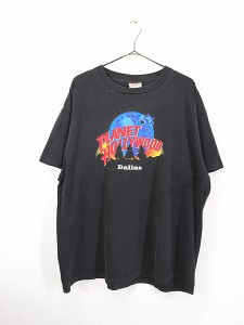 古着 90s USA製 PLANET HOLLYWOOD 「Dallas」 ウエスタン カウボーイ Tシャツ 黒 XL 古着