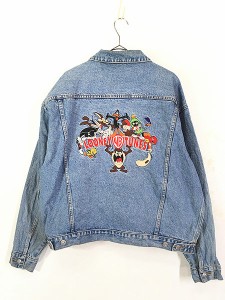 古着 90s LOONEY TUNES キャラクター 刺しゅう デニム ジャケット Gジャン XL 古着