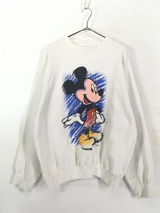 古着 90s USA製 Disney Mickey ミッキー デッサン スウェット トレーナー XL 古着