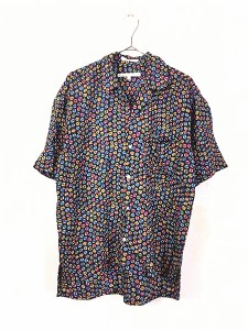 古着 90s PERRY ELLIS ビー玉 カラフル ボール 半袖 開襟 ボックス レーヨン シャツ S 古着